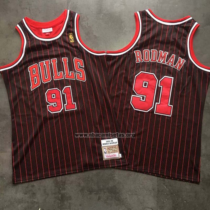 Camiseta Chicago Bulls Dennis Rodman NO 91 Mitchell & Ness 1995-96 Negro